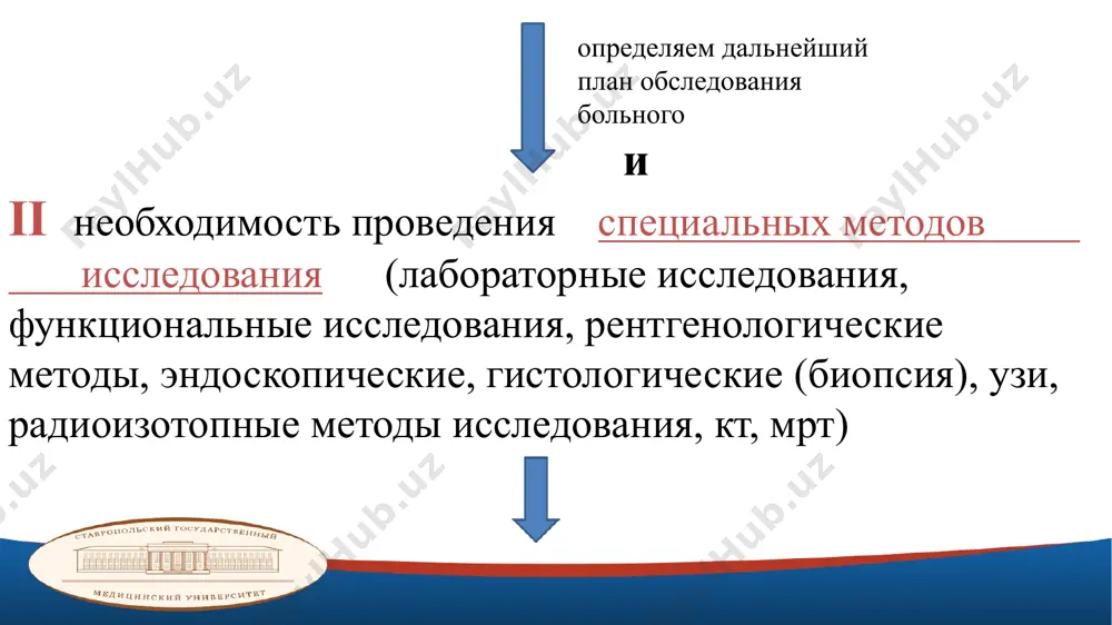 например, при наличии болей необходимо по возможности установить: а) их точную локализацию и иррадиацию; б) время появления; в) стойкость, интенсивность и характер; г) повторность и периодичность; д) связь болевых ощущений с физическим напряжением, травмой, приёмом пищи, физиологическими отправлениями (актом мочеиспускания, дефекации); е) сочетание болей с изжогой, рвотой, головокружением, потерей сознания, позывами к мочеиспусканию и др.; ж) колебания температуры тела с момента возникновения заболевания и появления болей; з) что предпринимает больной для снятия болей, какие лекарственные препараты принимает, приводит ли это к успокоению болей. при наличии других жалоб необходима тщательная их детализация по аналогичной схеме. iii. история развития данного заболевания (anamnesis morbi) 1. начало и дальнейшее развитие болезни. когда появились первые признаки заболевания, как развивалась болезнь, когда и каким образом установлен диагноз болезни. 2. какое лечение проводилось до поступления в клинику. какая была оказана первая помощь в экстренных ситуациях. кто оказывал первую помощь при несчастных случаях (самопомощь, взаимопомощь). каким образом проводилась …
