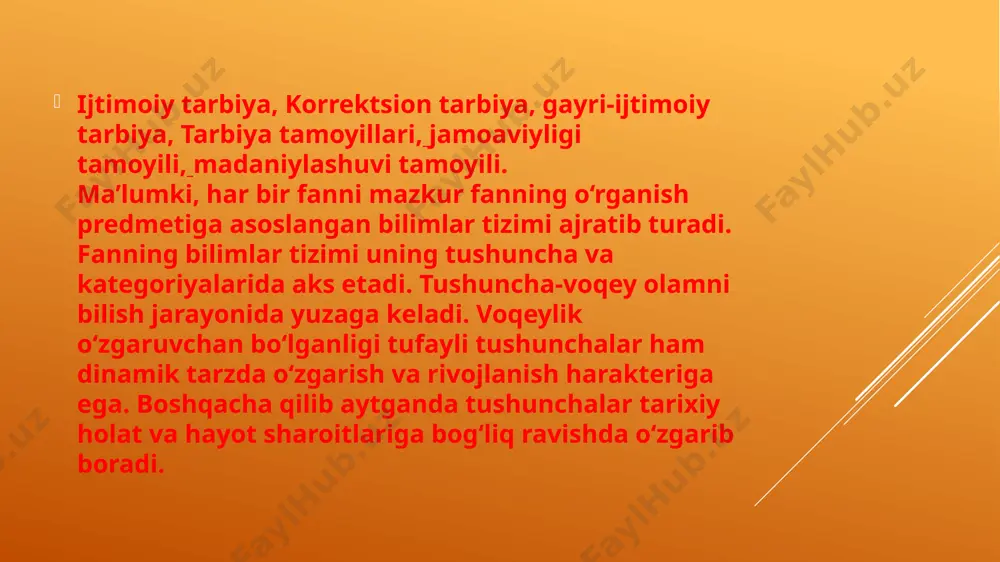 t- bu murakkab, mehnatkash, tizimli jarayon. u faoliyatning turli sohalari va aniq maqsad va vazifalarga erishish uchun javobgar bo'lgan o'zaro bog'liq elementlar majmuasidan iborat. u sub'ektlar va ob'ektlardan iborat bu esa o’z navbatida o’quvchi va talabalarning darsga nisbatan qiziqishlarini orttirishga, mustaqilligi va faolligini rivojlantirishga, tanqidiy tafakkurini o’stirishga qaratilgan interaktiv ta’lim olishlariga ko’mak beruvchi innovatsion usullardan, guruhli ta’lim shakllaridan keng foydalanishimizni talab qiladi. shu talabdan kelib chiqib oliy ta’lim muassasalaridagi barcha o`quv predmetlarining o`qitilishini yanada takomillashtirishni taqozo etmoqda. bu esa yangi tartibdagi o`quv-uslubiy majmualarni yaratishni ham talab etmoqda. “iltimoiy pedagogika” fanini o`tishda bo`lajak o`qituvchilarni ta'lim-tarbiya jarayonida shaxs va ijtimoiy ongning o`zaro ta`sirini ijtimoiy pedagogik jihatdan asoslash, ijimoiy muhit va ijtimoiy munosabatlarni ilmiy pedagogik asoslarini o`rgatadi. mazkur o`quv- uslubiy majmua barcha ta’lim yo`nalishining umumkasbiy fanlari blokidagi “ijtimoiy pedagogika” fani bo`yicha tuzilgan bo`lib, unda fanning namunaviy dasturi, ishchi o`quv dasturlari, kalendar-tematik rejalari, amaliy mashg’ulot ishlanmalari, ma’ruza matnlari, baholash mezonlari, joriy, oraliq va yakuniy …