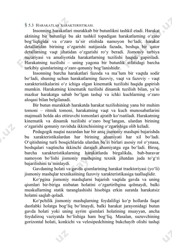 bajarish uchun kerak bo‘ladigan harakat faoliyati tizimining o‘zak qismi tushuniladi. qo‘llangan usullar tananing qismlarini o‘zaro kelishgan holda, harakat faoliyatining ketma-ketligi tizimini buzmay, jismoniy sifatlarining keraklicha namoyon qilinishini taqazo etadi. usul samarali bo‘lsa, amaliyotda unumli qo‘llanilishi mumkin va uzoq vaqt o‘zining hayotiy amaliyligini saqlab qoladi. texnika asosida yetakchi harakat deb ataladigan negiz ajraladi, ya’ni harakat unga, birinchi navbatda, harakatning natija ko‘rsatishi bilan bog‘liq. masalan, tayanib sakrash vaqtida qo‘llar bilan siltanish. texnikaning asosiy zvenosi – bu ma’lum bir harakatdagi asosiy mexanizmning eng muhim va hal qiluvchi qismidan iborat. masalan, yugurib kelib balandlikka sakrovchilar uchun texnikaning asosiy zvenosi sakrash, oyoqni yuqoriga siltab, tez birlashtirishdan, uloqtirish uchun - yakunlovchi zo‘r berishdan, gimnastikada egilib ko‘tarilish (istalgan usul uchun) - tos-son bo‘g‘inlarini o‘z vaqtida va tez kerish (keyinchalik to‘xtatish)dan iborat bo‘ladi. sport harakatlarida asosiy zvenoni bajarish nisbatan qisqa vaqt oralig‘ida bo‘ladi hamda muskullarning ko‘p kuch sarflashini talab etadi. texnikaning detali - bu harakat tarkibiga kirgan, lekin …