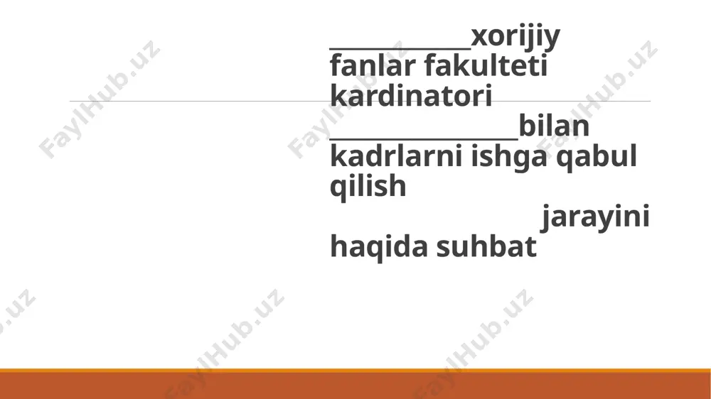 vjud emas. kadrlarni qidirish uchun o`zbekistonda faoliyat yuritayotgan universitet va institutlar va boshqa tashkilotlardan tajribali kadrlarni qidiramiz. yana mehnat vazirlining saytida o`z vakant lavozimizlarmizni yangilab boramiz savol: tashkilotingizda yangi xodimlarni moslashtirish (adaptatsiya) uchun qanday dasturlar mavjud? javob tashkilotga xodimni moslashtirish uchun klublarimiz mavjud va bundan tashqari bo`limimizdagi eng yaxwi hodimga briktirib qo`yiladi savol: ishga qabul qilish jarayonida qanday muammolar yoki qiyinchiliklar bilan duch kelasiz? javob: xodimlarni tanlashda qiyinchilikka duch kelamiz ya`ni bir ish o`rni uchun ikki yoki undan ortiq kadr davogar qilish mumkin. bunday vaziyatda eng yaxshisini har tomonlam ideal va bizning talablarga javob bera oladigan nomzod tanlab olinadi. /docprops/thumbnail.jpeg
