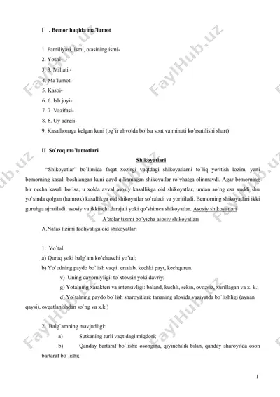 bemor haqida ma'lumot — DOCX