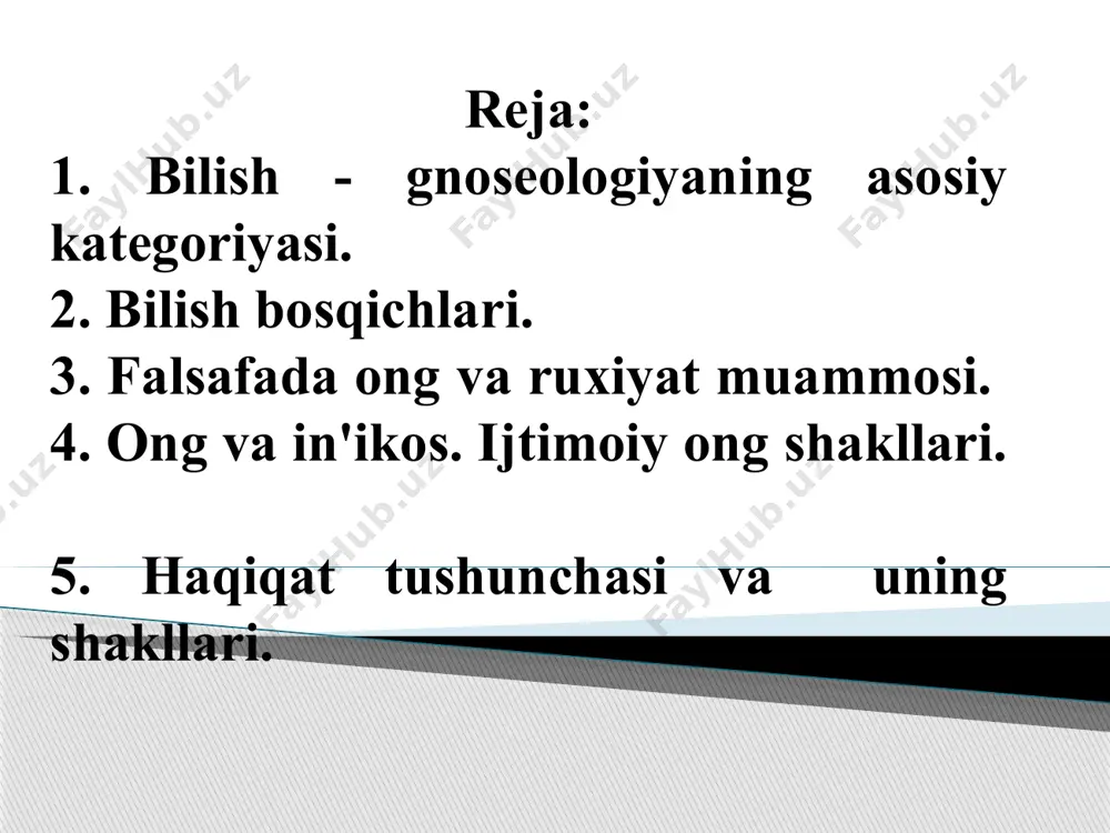 o`zaro aloqda bo`lgan turli unsur lardan tashkil topgan murakkab ma`naviy tuzilishga ega. xilma- xil ko`rinish larda namoyon bo`- ladigan kechinmalar- dir. ong in`ikosning o`ziga xos shakli ekan, avvalo, unda aks ettiriladigan ob`ekt haqidagi muayyan bilimlar hissiy va rational shaklda o`z ifodasini topadi. ong & ruhiyat iroda tabiatning in`moni emas ekan, uni tarbiyalash, kamol toptirish shaxs hayotida, uning jamiyatdagi o`z o`rnini topishda muhim ahamiyatga ega. zero, irodasizlik eng ulug` niyat va maqsadlarni barbod qilibgina qolmay, insonning to`g`ri yo`ldan to`yib ketishiga va turli salbiy oqibatlarning kelib chiqishiga olib kelishi ham mumkin. ong & ruhiyat bizning ongimiz qanday bo`lishi ko`p jihatdan insoniyat tomonidan egallangan qaysi bilimlarni qay darajada o`zlashtirilganiga ham bog`liqdir. bunda ijtimoiy tarixiy sharoit bilan bir qatorda, kishilarning ruhiy holati, imkoniyatli va moyilligining ham ta`siri kuchlidir. ong- nima? inson azal- azaldan o`zigagina xos bo`lgan ongning nima ekanligi to`g`risida o`ylab, bahslashib keladi. bu baxslarning bir jihati, ong tabiat mahsulotimi yoki inson ongi ilohiy …