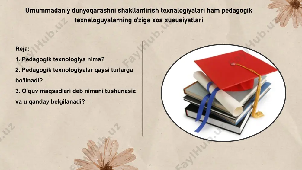 giya - shunday bilimlar sohasiki, ular vositasida uchinchi ming yillikda davlatning ta’lim sohasidagi siyosatida tub burilish yuz beradi, o’qituvchi faoliyati yangilanadi, o’quvchi va talaba yoshlarda hurfikrlilik, bilimga chanqoqlik, vatanga mehr-muhabbat, isonparvarlik tuyg’ulari tizimi shakllantiriladi. ma’lumotlilik asosida yotuvchi bosh g’oya ham tabiat va inson uzviyligini anglab yetadigan avtoritar va soxta tafakkur yuritish usulidan voz kechgan, sabr-bardoshli, qanoatli, o’zgalar fikrini hurmatlaydigan, milliy-madaniy va umuminsoniy qadriyatlar kabi shaxsiy sifatlarni shakllantirishni ko’zda tutgan insonparvarlik hisoblanadi. bu masalaning yechimi qaysidir darajada ta’limni texnologiyalashtirish bilan bog’liqdir. dastlab "texnologiya" tushunchasiga aniqlik kiritaylik. bu so’z texnikaviy taraqqiyot bilan bog’liq holda fanga 1872-yilda kirib keldi va yunoncha ikki so’zdan - "texnos" (techne) - san’at, mahorat, hunar va "logos" (logos) - fan so’zlaridan tashkil topib "hunar fani" ma’nosini anglatadi. biroq, bu ifoda ham, zamonaviy texnologik jarayonni to’liq tavsiflab berolmaydi. texnologik jarayon, har doim zaruriy vositalar va sharoitlardan foydalangan holda, operatsiyalarning muayyan ketma-ketlikda bajarilishni ko’zda tutadi. aniqroq aytadigan bo’lsak, texnologik jarayon …