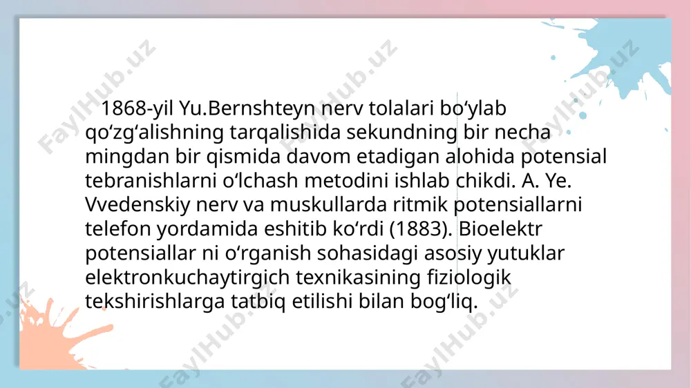remezev a.n. «tibbiy va biologik fizika». t. 1990 yil. 4. merion d.j. «oбшая fizika biologicheskimi primerami». m. vsh. 1986 g. 5. rubin a.ye. «biofizika». m. 1-2 tom. vsh. 1982 g. 14 fashion general e'tiboringiz uchun raxmat 15 image1.jpeg image2.png image3.png image4.png image5.png image6.png