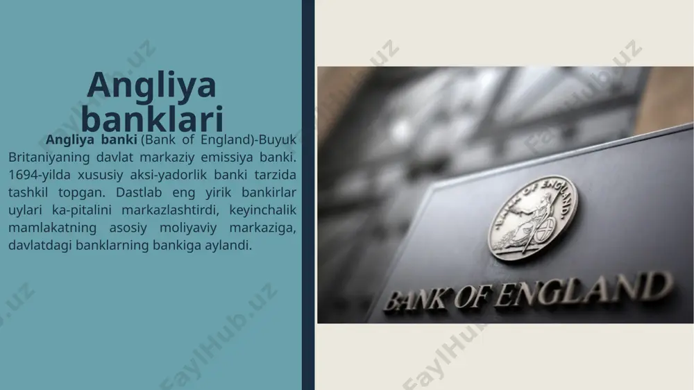 ini. a aksiyadorlik kompaniyasi natijasida, egalari shohi o'zi va parlament bir necha a'zolari, shu jumladan, tashkil etildi taxminan 1260 aksiyadorlar edi. shakllanish tarixi birinchi uzishiga miqdori o'n ikki yuz funt etdi va bu mablag'lar hukumat birinchi kredit edi. moliyaviy tizimi bo'lardi tasavvur qilish qiyin bo'lgan holda tashkil etish, eng buyuk britaniya va boshqa ko'plab mamlakatlar bo'ladi. shunday qilib, angliya banki bor edi. dastlab, bu tashkilot oltin va kumush sotib olish va sotish savdo veksellari, almashish masalasi qog'ozlari bilan operatsiyalarni o'tkazish ta'minlanadigan kreditlar berish huquqiga ega. u parlament ruxsat olish kerak edi, kredit olish uchun shoh uning mutlaq kuch emas edi. bu 1979 yilga qadar, yil, bu muassasa faoliyatini tartibga soluvchi har qanday qoidalarga yo'q edi, deb aytish kerak. va faqat, bu yil, nihoyat qaysi angliya banki barcha tashkil ko'ra, tegishli qonun tomonidan qabul qilingan kredit muassasalari, depozitni olishi kerak edi. angliya banki tomonidan tan, yoki litsenziyaga ega kompaniyalar omonatlarini qabul …
