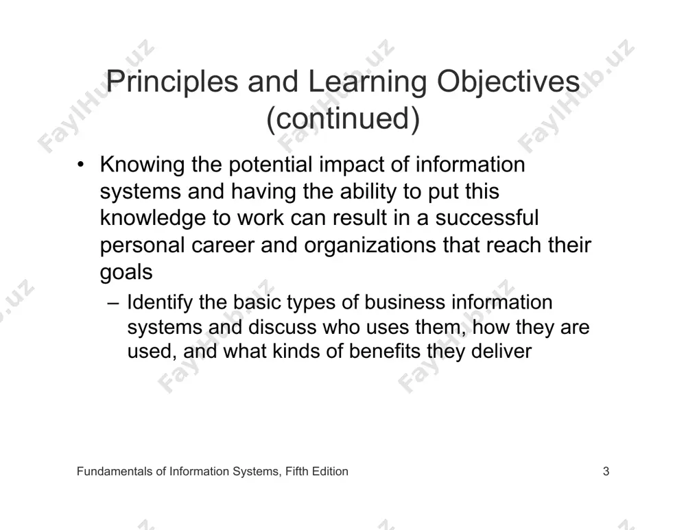 nd reports • feedback – output that is used to make changes to input or processing activities fundamentals of information systems, fifth edition 16 manual and computerized information systems • an information system can be: – manual • example: developing patterns and trends on graph paper for stock analysis – computerized • example: using program trading to track the market and trade large blocks of stocks when discrepancies occur fundamentals of information systems, fifth edition 17 computer-based information systems • single set of hardware, software, databases, telecommunications, people, and procedures configured to collect, manipulate, store, and process data into information • information technology (it) – hardware, software, databases, and telecommunications fundamentals of information systems, fifth edition 18 computer-based information systems (continued) fundamentals of information systems, fifth edition 19 computer-based information systems (continued) • cbis components – hardware: computer equipment used to perform input, processing, and output activities – software: computer …