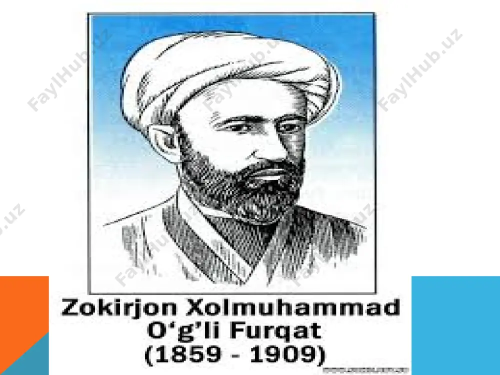 jihatdan yetuk namunalari hisoblanadi. furqat she’riyatida mustamlaka tuzumining illatlarini qoralash, joriy adolatsizlik va zo‘ravonlikdan, huquqsizlik va nochor hayotdan, nodonlarning zamonada e’tibor topib, donolarning xorzor etilishidan norozilik esda qolarli badiiy bo‘yoqlarda tasvirlangan. «charxi kajraftorning bir shevasidan dog‘men: ayshni nodon surub, kulfatni dono tortadur» «bormasmiz» radifli she’rida esa o‘zbek milliy ruhiyati badiiy ifodalangan. mashhur «sayding qo‘yaber, sayyod...» musaddasida esa shoir shaxsning erkin yashash huquqini himoya qiladi, zulm va istibdodni qat’iy qoralaydi. furqat xuddi shu yillarda «xammomi xayol» risolasini yozadi. «chor darvesh» hikoyatini forschadan tarjima qiladi. «nuh manzar» nomli she’riy kitob yaratadi. «bulardin bo‘lak har xil g‘azaliyotim farg‘ona muzofotig‘a (ya’ni, yon-atrof qishloq-shaharlariga) va digar mamlakatlarga muntashir (mashhur) bo‘ldi», deb yozadi shoir. xuddi shu yillarda furqat ilk bor she’rlarini to‘plab, majmua holiga ham keltirgan. afsuski, shoirning o‘zi qayd etgan risola, manzuma va tarjimalari kabi bu majmua ham shu kunga qadar topilgan emas. furqat ilk bor gazeta bilan tanishib, uning «toshkent shahrida bosma bo‘lg‘on»ligini shu …