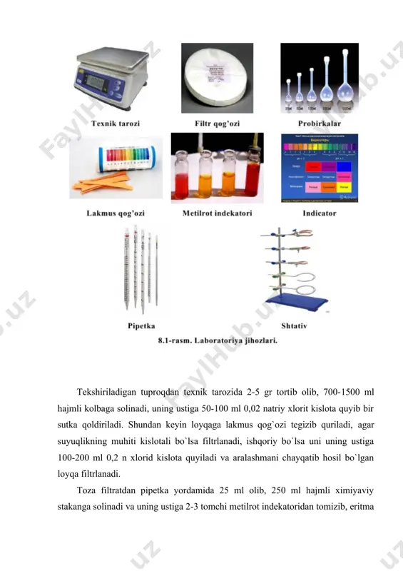 n ishqor miqdori, ml; p - xlorid kislota miqdori, ml; h - tuproq og`irligi, g hisobida; 0,00044 - co2 ga aylantirish koeffitsenti (1 ml 0,02 n hcl 0,00044 ga co2 ga to`g`ri keladi); 100 - protsentga aylantirish ko`paytmasi; k - gigroskopik koeffitsent. tuproq tarkibidagi umumiy chirindi miqdorini aniqlash. o`rta osiyo tuproqlari tarkibida chirindi miqdori turlicha bo`ladi. chirindining asosiy qismi yerning haydov qatlamida uchraydi. masalan, bo`z tuproqlardi 0,4-1,5%, o`tloq tuproqlarda 1,2-3% va o`tloqi botqoq tuproqlarda esa 1,3-4,2% gacha uchraydi. tuproqning profilida chirindi miqdorining joylashishi uning turiga va o`zlashtirilish darajasiga bog`liq bo`ladi. odatda, tuproq qatlami chuqurlashgan sari undagi chirindi miqdori kamayib boradi. shuningdek, aniq o`zlashtirlgan va yetarli darajada o`zlashtirilmagan tuproqlarda chirindi miqdori kam bo`ladi. eskidan uzlashtirilgan va sug`oriladigan yerlarning haydov qatlamida chirindi miqdori ko`p bo`ladi. erta baxorda va yozning birinchi yarmida chirindi minerallashi boshlaydi; kuzda esa chirindi miqdori ko`payadi, ya`ni minerallashish jarayoni to`xtaydi. chirindi miqdorini saqlab qolish yoki uni ko`paytirish uchun tuproqni …