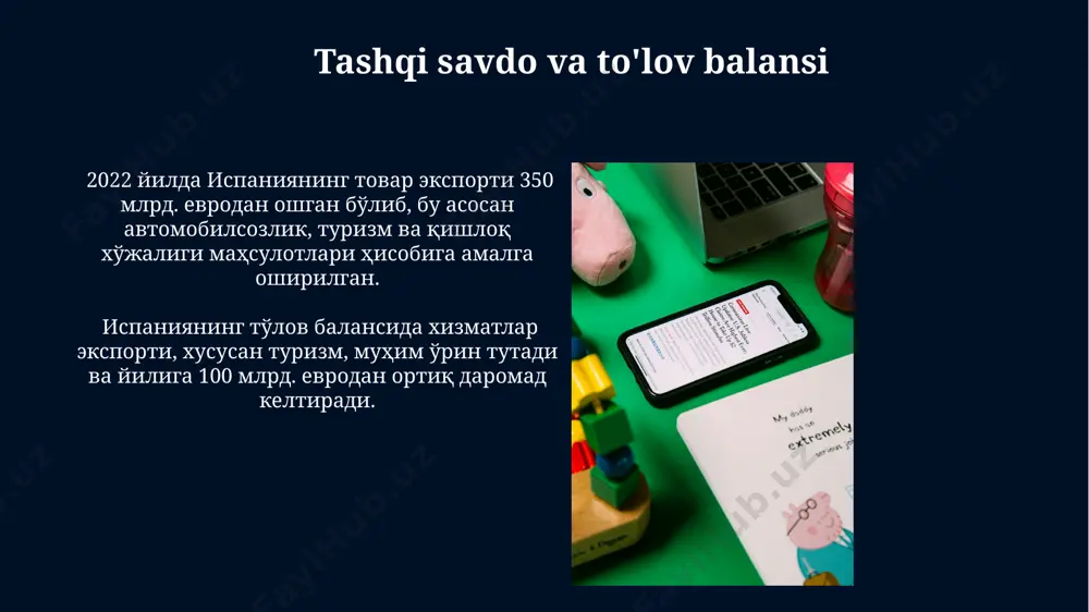 2023 йилда ялпи ички маҳсулотнинг 115% ни ташкил қилган давлат қарзи билан курашмоқда, бу европа иттифоқи ўртача кўрсаткичидан юқори. испаниянинг давлат қарзининг муҳим қисми мамлакатнинг жанубидаги андалусия минтақасидаги инфратузилма лойиҳаларига йўналтирилган. hududiy nomutanosibliklar андалусиядаги ишсизлик даражаси 2024 йилнинг январида 20% дан ошди, бу испаниянинг жанубий минтақаларидаги иқтисодий номутаносибликни тасдиқлайди. испаниянинг каталония минтақасидаги ялпи ички маҳсулот (яим) 2022 йилда испаниянинг умумий яимдан 19% ни ташкил этди, бу минтақавий номутаносибликнинг яққол мисолидир. ispaniya iqtisodiyoti: umumiy nuqtai madrid va barselona kabi yirik shaharlar ispaniya iqtisodiy o'sishining asosiy dvigatellari bo'lib, mamlakatning yalpi ichki mahsulotining katta qismini ishlab chiqaradilar. turizm ispaniya iqtisodiyotining muhim tarkibiy qismidir va 2019-yilda mamlakatga 80 milliondan ortiq sayyoh tashrif buyurgan, bu esa milliy daromadga sezilarli hissa qo'shgan. yaim va iqtisodiy o'sish ispaniya yaimining turizm sektoriga bog'liqligi yuqori bo'lib, 2022-yilda bu sektorning ulushi yalpi ichki mahsulotning 12% dan ortig'ini tashkil etdi, bu esa mamlakat iqtisodiyotining zaif tomonlaridan birini ko'rsatadi. yaimning 2023-yilgi o'sishi …
