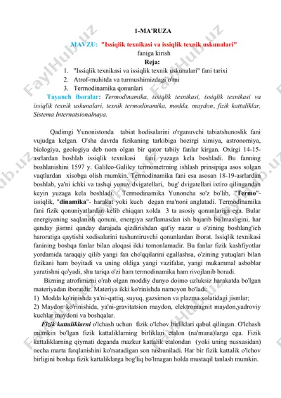 issiqlik texnikasi va issiqlik texnik uskunalari — DOC