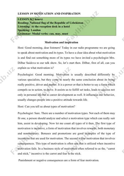 motivation and inspiration - english grammar lesson — DOCX