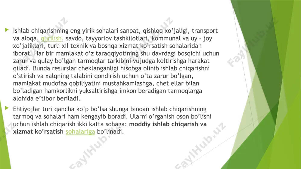 rda amal qilib kelmoqda. bu omillarga turlicha ma‘no berilgan. masalan, “siyosiy iqtisod” darsliklarida ishlab chiqarish omili 2 turga bo’lingan edi, ya‘ni: 1. moddiy omil; 2. shaxsiy omil. moddiy omilni tashkil etuvchi mehnat qurollari va mehnat predmetlari (er, suv, yer usti va yer osti boyliklari - ko’mir, neft‘, gaz, ruda, metall...) ham ishlab chiqarish vositalari deb ta‘rif berilgan edi, ishchi kuchi esa ishlab chiqarishning deb shaxsiy omili yuritiladi. hozirgi bozor iqtisodiyoti sharoitidagi adabiyotlarda ishlab chiqarishning to’rt omili ko’rsatilmoqda: mehnat, kapital, yer-suv, tadbirkorlik faoliyati tan olindi. 3] bozor bahosi ko‘plab omillarga, shu jumladan asosiy omil sifatida ko‘rib chiqiluvchi axborotga bog‘liq. shu tariqa, bozorning samaradorlik darajasi axborotni baholarga ta’sir etish tezligiga bog‘liq holda o'zgaradi. bunda iqtisodiy samaradorlik emas, axborotning samarasi tushuniladi. bozordagi axborotni olishda uning barcha ishtirokchilari birdek imkoniyata ega emas. xalqaro amaliyotda simmetrik va assimmetrik axborotlar mavjud. birinchi holatda axborotdan barcha foydalanishi mumkin va bu hech qanday afzalliklarni bermaydi; ikkinchi holatda axborotdan …