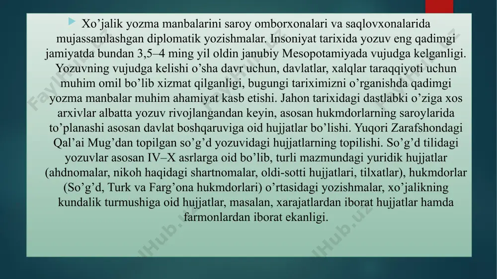ivojlanishiga xizmat qildi. shaharlar o’sdi va ularning iqtisodiy-savdo aloqalari mustahkamlandi. masalan, arab tarixchi va geograflarining ta’kidlashicha birgina shosh va iloqda bu davrda 50 dan ortiq shaharlar bo’lgan. arxeologik materiallar va yozma manba’larga ko’ra, shosh – iloq vohasi ix-x asrlarda movarounnahrning irik metallurgiya xom ashyosi bazasi bo’lgan. arab tarixchisi makdisining xabariga qaraganda, bu zaminda oltin va kumush konlari ko’p bo’lib, naqshiga tillo suvi berilgan shoshning keramika mahsulotlari sharq olamida mashhur bo’lgan. arxeologik materiallarning guvohlik berishicha shosh - iloq vohasida metallurgiya sanoati bilan bir qatorda hunarmandchilikning kulolchilik va shishasozlik, to’qimachilik yo’nalishlari ham yuksak darajada rivojlangan edi. ix-x asrlarga oid ayrim yodgorliklar saqlanib qolgan bo’lsada, mazkur davrda mе'morchilik va binokorlik tеxnikasi rivojlangan edi. pishgan g’isht, ganch, ravoq, gumbaz, toqlar qurilish sohasidagi yangiliklar bo’ldi. pishgan g’ishtdan maqbaralar qurishda, turar joy zallarida, kanalizatsiya quvurlari qurishda ishlatilgan. turar joylarning asosiy qismida xom g’isht ishlatilgan. sinchli uylar ko’proq qurila boshlandi. binolar qurilishida gеomеtriya fanidan tobora ko’proq foydalanildi. …