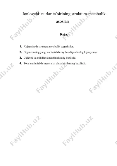 ionlovchi nurlar ta'sirining struktura-metabolik asoslari — DOC