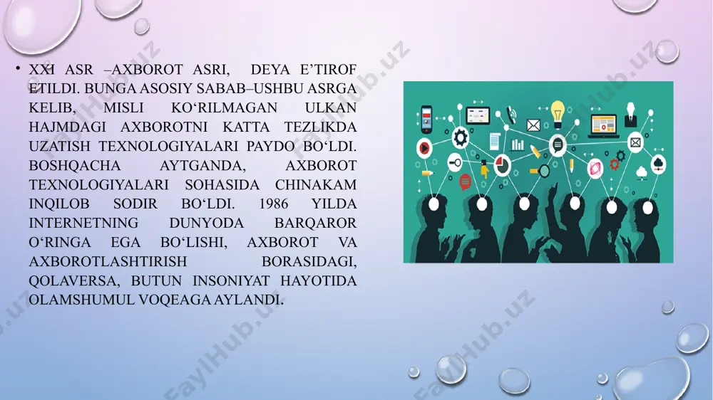 , axborotning jamiyat va inson hayotidagi o‘rni oshgani sari axborot madaniyatini shakllantirish masalasi dolzarb ahamiyat kasb etmoqda. buning, uchun, eng avvalo, shaxsning axborot madaniyatini tarkib toptirish lozim. shuningdek, axborotning jamiyat va inson hayotidagi o‘rni oshgani sari axborot madaniyatini shakllantirish masalasi dolzarb ahamiyat kasb etmoqda. buning, uchun, eng avvalo, shaxsning axborot madaniyatini tarkib toptirish lozim. e’tiboringiz uchun rahmat ! image2.png image3.png image4.png image5.png image6.png image7.png image8.png image9.png image10.png image11.png image12.png image13.png image14.png image15.png image1.png /docprops/thumbnail.jpeg