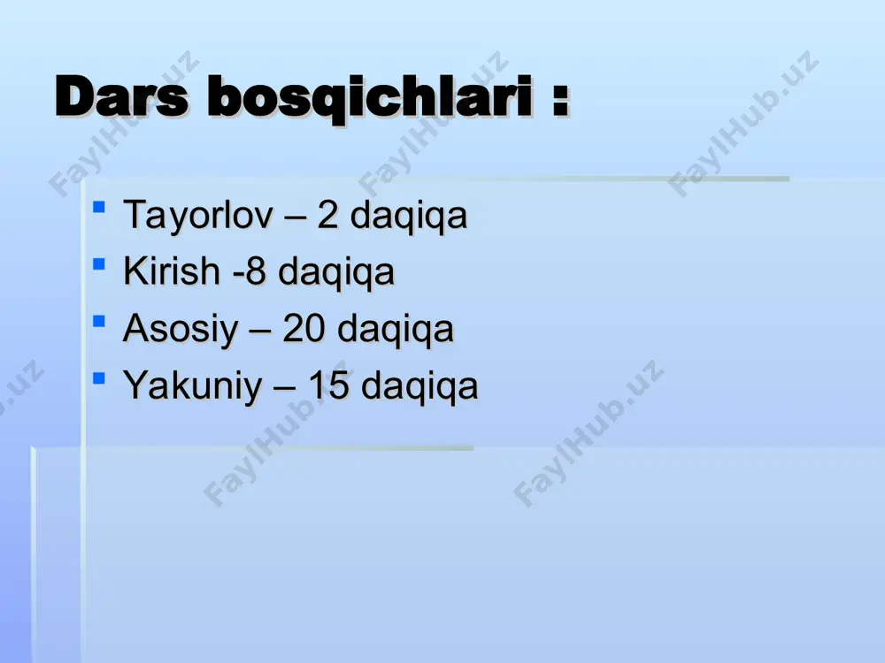 3- guruh suvsarsimonlar oilasi 4- guruh ayiqsimonlar oilasi guruhlarga: mavzu bo’yicha biron bir yirtqich rasmini chizish va klaster usulida ularga xos belgilarni yozib chiqish topshirig’i beriladi, bilimlari aniqlanadi. 1-guruhga ayiqsimonlar oilasi vakillarinidan birini rasmini chizish va qisqa ma’lumot berish 2-guruhga bo’risimonlar oilasi vakillarinidan birini rasmini chizish va qisqa ma’lumot berish 3-guruhga mushuksimonlar oilasi vakillarinidan birini rasmini chizish va qisqa ma’lumot berish 4-guruhga suvsarsimonlar oilasi vakillarinidan birini rasmini chizish va qisqa ma’lumot berish har bir guruh o’ziga berilgan ta’rif va rasmlarni baholaydilar, bir birini fikrlarini to’ldiradilar “mo`jiza” krossvordi tabiat hodisalaridan biri yo`l-yo`l to`nli hayvon tovuq bolasi 22 oyda tug`iladigan hayvon yer silkinishi yetti rang jilosi “mo`jiza” krossvordi y o m g` i r y o` l b a r s j o` j a f i l z i l z i l a k a m a l a k darsni yakunlash guruhlarni fikrlarini muhokama qilib ularning faoliyatiga baho berish, …