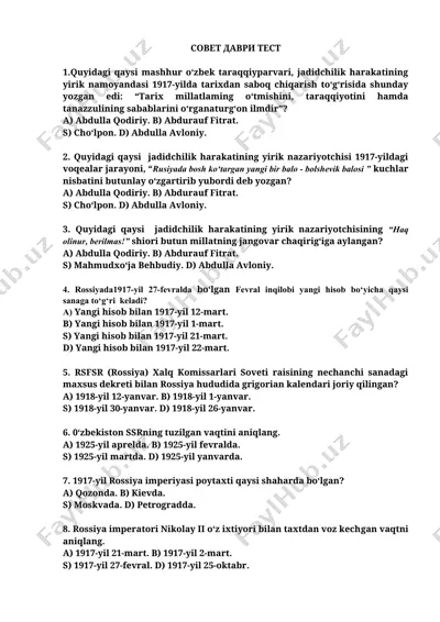 jadidchilik harakatlari tarixi test — DOCX