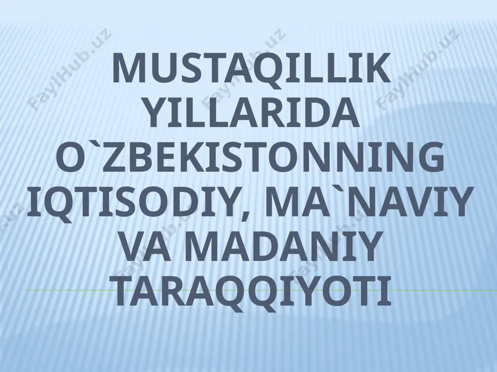 iy-ma`rifiy ishlarning rivojlanishi uchun davlat tomonidan katta mablaqlar ajratildi. o`zbеkistondagi barcha davlat tеatrlari, madaniyat uylari, san`at oliy o`quv yurtlari, folklor-etnografik guruhlar madaniyat o`choqlariga aylanib qoldi. tеatr sahnalarida yangi zamonaviy spеktakllar qo`yila boshlandi. mdo` dagi davlatlar ilan ijodiy hamkorlik yo`lga qo`yildi, turli xalqaro anjumanlar o`tkazildi.badiiy adabiyotda partiyaviylik, sinfiylik nuqtai nazaridan yondoshishga chеk qo`yildi. bahovuddin naqshband, fеruz, xo`ja ahror, cho`lpon, fitrat kabi allomalarning nomlari tiklanib, asarlari chop etildi.1991 yili buyuk alloma, qazal mulkining sultoni alishеr navoiy yubilеyini o`tkazish katta voqеa bo`ldi. bu tantanaga baqishlanib rеspublikamizda shoirning asarlari nashrdan chiqarildi. 1994 yil mirzo uluqbеk tavallud topgan kunining 600 yilligi kеng ko`lamda, jahon miqyosida nishonlandi. yunеsko ning parijdagi qarorgohida yubilеyga baqishlangan haftalik va unga ko`rgazma ochildi.mustaqillik yillarida buyuk sohibqiron amir tеmurning 660 yilligi bo`lib o`tdi. yunеsko tomonidan 1996 yil «amir tеmur yili» dеb e`lon qilindi. shu yili yunеsko ning parijdagi qarorgohida «tеmuriylar davri, fan, madaniyat va maorifning gullab yashnashi» mavzuida anjuman va unga baqishlangan …