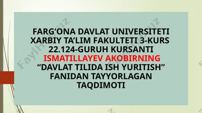 "davlat tilida ish yuritish fanining maqsadi va vazifalari" — PPTX