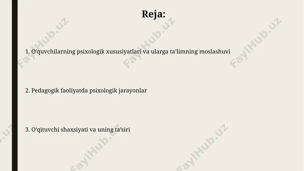 li kommunikatsiya 55% noverbal, 38% ovoz ohangi va atigi 7% so’zlar orqali amalga oshadi. bu muloqotning effektivligini oshirish uchun tan tiliga e’tibor berish zarurligini ko’rsatadi. pedagogik faoliyatda emotisional intellektning yuqori darajasi (masalan, empatiya koeffitsienti 80% dan yuqori) o’quvchilar bilan ishlashda muammoli vaziyatlarni muvaffaqiyatli yechishga yordam beradi va o'zaro hurmatli munosabatlarni rivojlantiradi. o’quvchilarning individual psixologik xususiyatlari o'quv jarayonida 5 dan ortiq turdagi intellektlarning faol ishtiroki o'quv samaradorligini 30% ga oshirishi mumkinligini hisobga olish muhim. ijtimoiy-emotsional rivojlanish darajasi past bo'lgan o'quvchilarning 15% atrofida o'qishga bo'lgan qiziqishini oshirish uchun maxsus motivatsion strategiyalar talab etiladi. motivatsiya va o’rganish jarayoni o'quvchilarning 70% ga yaqini o'zlarini qiziqtirmaydigan fanlardan yomonroq natijalarga erishadi, shuning uchun motivatsiyani oshirish uchun o'quv jarayonini individualizatsiya qilish va turli o'quv usullarini qo'llash muhim ahamiyatga ega. taqdirlash tizimi o'quvchilarning motivatsiyasini 15-20% ga oshirishi mumkin, lekin faqatgina o'quv natijalariga asoslangan adolatli va shaffof bo'lganda samarali bo'ladi, aks holda teskari ta'sir ko'rsatishi mumkin. pedagogik texnologiyalar va …