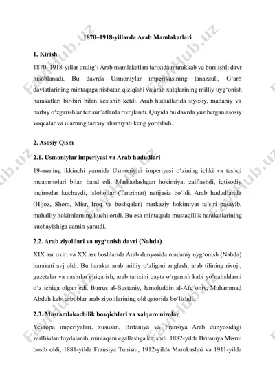 1870–1918-yillarda arab mamlakatlari — DOCX