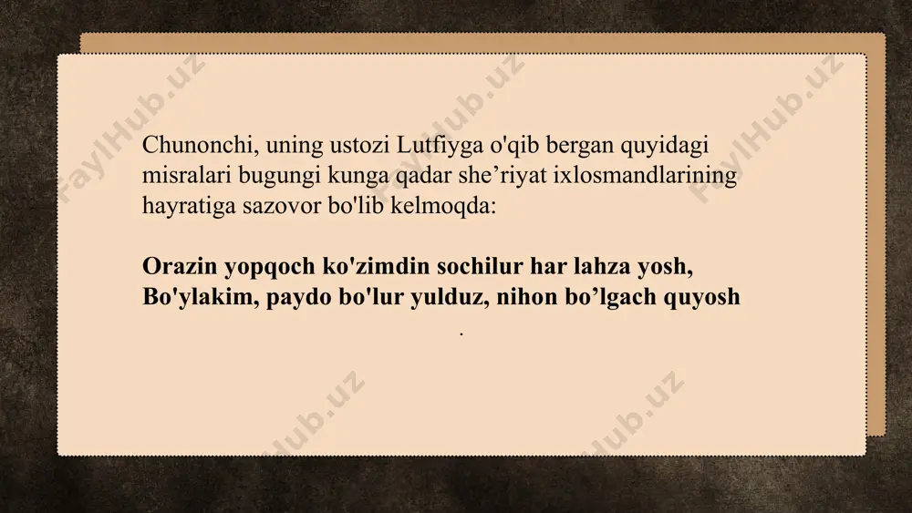 afsni tiyishni ulug'laydi. takabburlik, manmanlik, faqat o'z foydasini ko'zlab ish yuritish, hasad, g'iybat, yolg'onchilik, nodonlik, johillik, ikkiyuzlamachilik, ta’magirlik, shoshma-shosharlik, bachkanalik, pala-partishlik, fisqi-fasod, yalqovlik, haromdan hazar qilm aslik kabi illatlarni qoralab, ulardan xalos bo'lish borasida so'z yuritadi. . q uyidagi ruboiy yomon illatlarga ega inson boshiga turli falokatlar yog'ishi mumkinligi to'g'risida ogoh etadi: uch fe ’l erur kishiga qotil oxir, qotillik aro zahri halohil oxir. buxl angla birin, birin havo bir oxir, qil ujbni ham alarg'a doxil oxir. navoiy bilim olish jarayonida barcha fanlar asoslarini chuqur o'rganish maqsadga muvofiqdir, deb hisoblaydi. shu bois alloma turli fanlar yo’nalishlarida yetuk bilimlarga ega va xalq o'rtasida alohida hurmat e’tiborli bo’lgan olim-u fozillarni yig'ib, ularning yordami bilan ilm -fanning rivojini ta’minlashga e’tiborni qaratadi. ana shu maqsadda shaxsiy mablag’i evaziga madrasalar barpo etadi, maktablar ochadi. madrasalarda o'ziga xos tartib-qoidalarga muvofiq faoliyat yuritilgan. talabalardan mavjud tartib-qoidaga qat’iy rioya qilish talab etilgan. navoiy bola tarbiyasi bilan oila hamda …