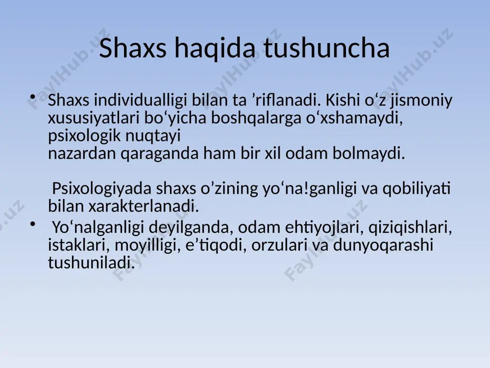 turadi. gina va xafagarchilikka beriluvchan, tez ranjiydigan, voqea va hodisalarga shubha bilan qaraydigan shaxs. u bilan yuz bergan voqealardan uzoq vaqt siqilib yuradi, xafagarchilikdan oson chiqa olmaydi, qasoskor bo‘ladi. bunday odamlar janjal va kelishmovchiliklarni yuzaga keltirishda tashabbuskor bo‘lib qolishlari mumkin. rasmiyatchi shaxs. sinchkov, maydakash va o‘ta rasmiyatchi shaxs. janjal va kelishmovchiliklarga kam aralashadi, agar janjalli vaziyatlarda paydo bo'lib qolsa, o ‘zini chetga oladi yoki passiv ishtirokchiga aylanadi, xolos. shunday bo‘lsa-da, shakllanib qolgan tartib qoidalarning buzilishiga tezda diqqatini jalb etadi. ishda u haqiqiy byurokrat bo‘lib, har bir ishda rasmiyatchilikka boradi, qo‘lostida ishlaydiganlarga juda ko‘p talablar qo‘yib tashlaydi. . ta’sirchan (qo‘zg‘aluvchan) shaxs. jizzaki, o‘z his-tuyg‘ularini jilovlay olmaydigan, qo'pol, janjalkash va tez g‘azablanadigan kishilardir. ularning xulq-atvorida instinktiv intilishlar ustun turadi.ular badqovoq va zaharxanda kishilar bo‘lib, birov bilan osonlikchamurosaga borishmaydi. gipertim shaxs. bu toifaga kiruvchi odamlar yuqori darajadaharakatchanligi, so‘zamonligi, mimikalarga boy xatti-harakatlari,dilkashligi bilan ajralib turishadi. ular har qanday odamlar bilan tezda muloqotga kirib keta …