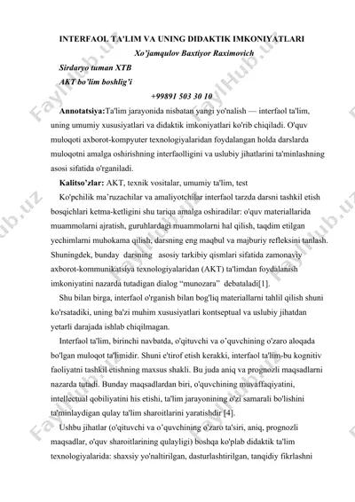 interfaol ta'lim va uning didaktik imkoniyatlari — DOCX