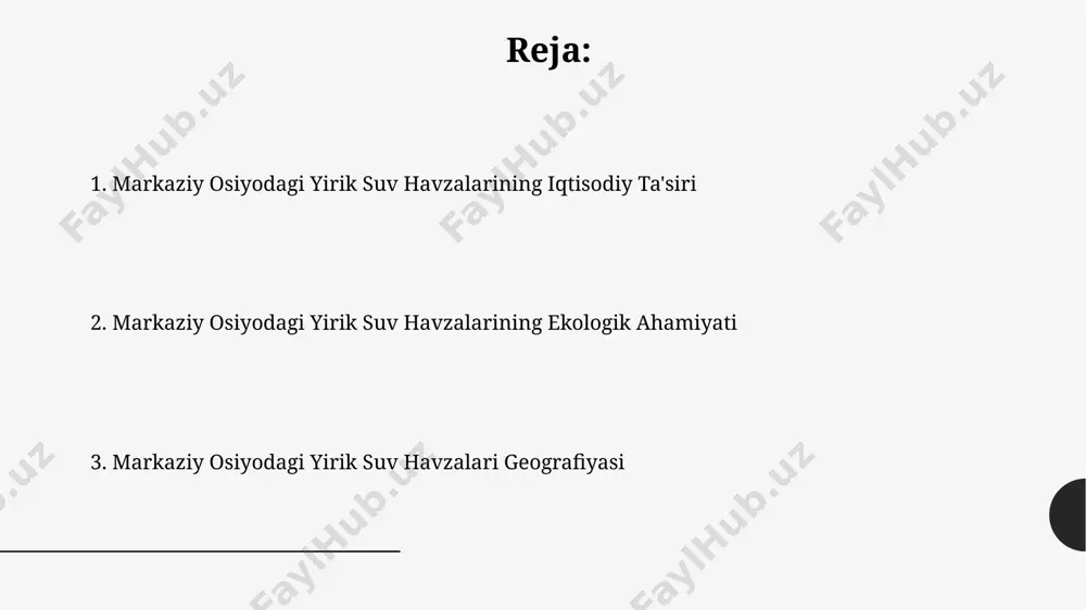 uhim rol oʻynaydi, 100 dan ortiq yirik suv omborlari va kanallar tizimini oʻz ichiga oladi. "gidrotexnika inshootlari" loyihalarining umumiy qiymati milliardlab aqsh dollarlarini tashkil etadi va koʻplab xalqaro tashkilotlarning moliyaviy yordamini oladi. gidroenenergetika va suv omborlari “gidroenenergetika va suv omborlari” oʻzbekistondagi yirik suv omborlarining umumiy hajmi 40 milliard kub metrdan oshadi, bu mamlakatning suv ta’minotida muhim rol oʻynaydi. toʻgʻonlarning balandligi 100 metrdan oshadigan yirik gidroelektr stansiyalari, “gidroenenergetika va suv omborlari” tizimida katta quvvatga ega boʻlib, yillik energiya ishlab chiqarish hajmi gigavatt-soatlarda oʻlchanadi. kelajakdagi rejalar va istiqbollar qurg'oqchilikka chidamlilikni oshirish maqsadida, 2025-yilga qadar 5 ta yangi suv ombori qurilishi va mavjud 10 ta omborning rekonstruksiyasi rejalashtirilgan. markaziy osiyodagi yirik suv omborlarining suv resurslarini boshqarish samaradorligini 2030-yilga borib 15% ga oshirish rejalashtirilgan, bu esa zamonaviy texnologiyalarni joriy etish orqali amalga oshiriladi. suv omborlarining irrigatsiya tizimlaridagi roli suv omborlari orqali amalga oshiriladigan nazoratli sug'orish tizimlari suvning samarali ishlatilishini 30% ga oshirib, suv resurslarining …