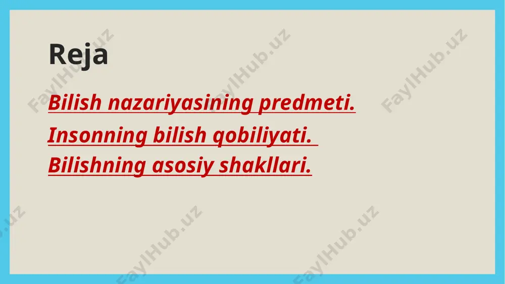 dir. tom ma’nodagi epistemologiya hozirgi kunda ilmiy, haqiqiy bilimning mazmunini, shuningdek diniy e’tiqodlarning gnoseologik mohiyatini o‘rganish bilan shug‘ullanadi. bunda esa bilish (ong)ning mohiyati to‘g‘risida bahs yurituvchi falsafiy ta’limot ma’nosidagi «gnoseologiya» atamasidan foydalaniladi. shu bilan biz avval gnoseologiya muammolari doirasini aniqlab olishga harakat qilamiz. shaxsiy va ijtimoiy tajribada biz ongning mavjudligini aniq sezamiz, ongning o‘z-o‘ziga, boshqa odamlarga va umuman jamiyatga ta’siri natijalarini fiziologik darajada his qilamiz va ko‘ramiz. biroq bu jarayonda ongning o‘zi ko‘rinmaydi. moddiy dunyo hodisalaridan farqli o‘laroq, ongni kuzatish mumkin emas. u go‘yo vaqt va makon chegaralaridan tashqarida turadi. gnoseologiyaning vazifasi bu ko‘rinmas ongni idrok etish, uning moddiy narsa va hodisalar dunyosi bilan o‘zaro aloqalarini aniqlash, uni o‘z muhokama va tadqiqot predmetiga aylantirishdan iborat. ratsionalizm (ratsionalistlar) insonda tug‘ma g‘oyalar, adolat, insoniylik, uyg‘unlik g‘oyalari va tajribadan olinishi mumkin bo‘lmagan boshqa g‘oyalar mavjudligidan kelib chiqadi. zotan, tajriba to‘la adolat, yalpi insoniylik mavjud emasligini, bizni qurshagan dunyoda uyg‘unlik ustidan xaos hukm surishini …