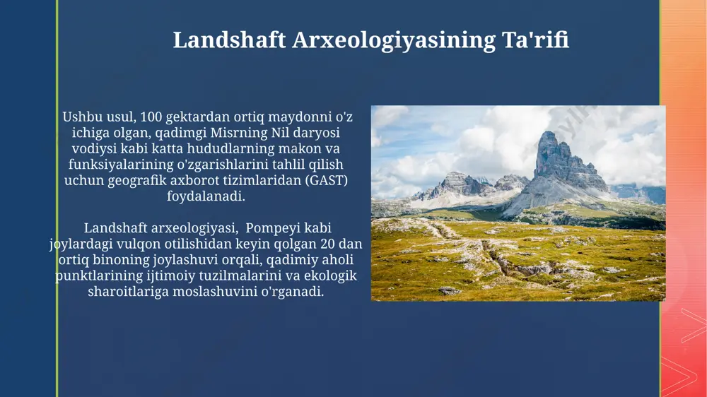 ishmalar natijasida topilgan inson qoldiqlari va hayvon skeletlari antropologik va zooarxeologik tahlillar orqali o'sha davr ekologiyasi va jamiyat tuzilishiga yoritib beradi. geografik axborot tizimlari (gax) gax texnologiyalari, masalan, yuqori aniqlikdagi sun'iy yo'ldosh suratlari va lidar ma'lumotlarini qayta ishlash orqali, qashqadaryo viloyatidagi qadimgi sug'orish tizimlarining 20 kv.km maydonini xaritalash imkonini berdi. taxminan 1500 ta arxeologik obyektni o'z ichiga olgan gax ma'lumotlar bazasi buxoro viloyatining tarixiy shaharlari va qishloqlarini o'rganish uchun ishlatilmoqda, bu esa o'tmishdagi aholi punktlarining zichligini aniqlashga yordam beradi. landshaft arxeologiyasining amaliy ahamiyati marg'ilon atrofidagi 15 gektar maydondagi arxeologik qazishmalar natijasida topilgan 200 dan ortiq seramika buyumlari, o'rta asrlar davrida shaharning iqtisodiy va ijtimoiy tuzilishi haqida muhim ma'lumotlar beradi. qashqadaryo viloyatidagi 1000 yildan ortiq tarixga ega bo'lgan qadimiy aholi punktlarining landshaft tahlili, aholining zichligi, iqlim o'zgarishlari va qishloq xo'jaligining rivojlanishi o'rtasidagi murakkab munosabatlarni ko'rsatadi. muhit va inson o'zaro ta'siri markaziy osiyodagi, xususan farg'ona vodiysidagi 2000 yildan ortiq tarixga ega qadimiy …