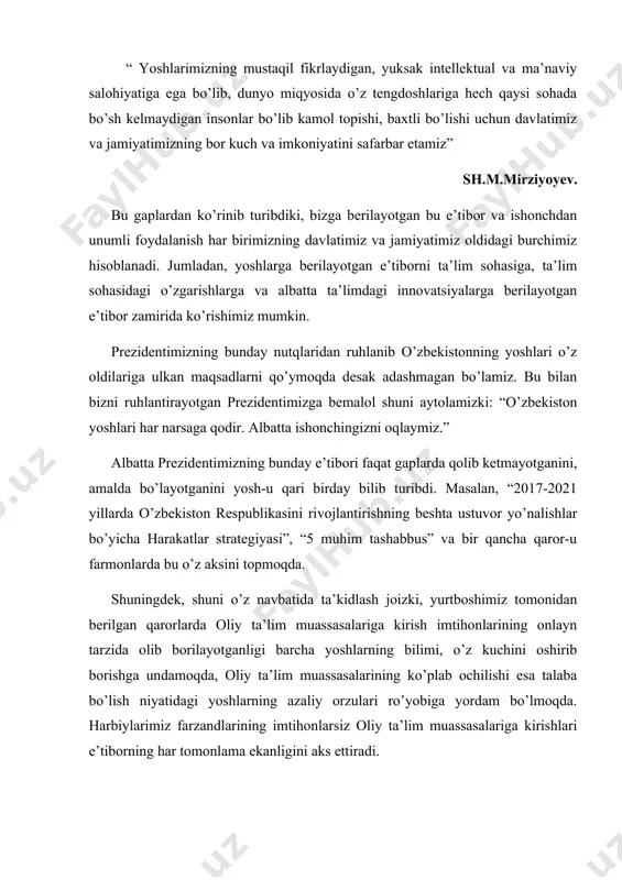 nida o’quv markazlari ochildi. shuningdek, bu binolarni rekonstruksiyaga berilib, oliygohlar ochildi. boshqa davlatlar bilan hamkorlikda oliygohlar ochilmoqda. bu oliygohlardagi talabalarga o’z tahsilini o’sha davlatga borib tugallashi mumkinligi yana bir quvonarli holatdir. talabalar o’qish mobaynida bu davlatlarda ishlash imkoniga ham ega bo’lib, ularning ko’nikma, malaka va bilimlarini ham o’rganmoqda. maktab o’quvchilarining bilim saviyasi yaxshi bo’lishi uchun avvalo, o’qituvchilarning bilimi yaxshi bo’lishi kerakligi inobatga olinib, ularning malaka oshirish vaqtlarida imtihonlar olinmoqda. kurs ishining dolzarbligi.o‘quvchilar intellektual tafakkurini shakllantirish asosida o‘quvchilar qobiliyat va qiziqishlarini rivojlantirish ularning galiley va uning teoremasi haqidagi bilimlarini yanada chuqurlashtirish. respublikamiz prezidenti shavkat mirziyoyev “o‘zbekistonni yanada rivojlantirish bo‘yicha harkatlar strategiyasi to‘g‘risida” gi farmoni va oliy talim tizimini yanada rivojlantirish bo‘yicha qabul qilingan pq 29-09 qaror mazmunida barkamol shaxs va malakali mutaxasisni tarbiyalab voyaga yetkazish jarayoning mohiyatini to‘laqonli ochib berilgan. malakali kadrlar tayyorlash jarayoning har bir bosqichi o‘zida ta’lim jarayonini samarali tashkil etish , uni yuqori bosqichlarga ko‘tarish, shu bilan birga …