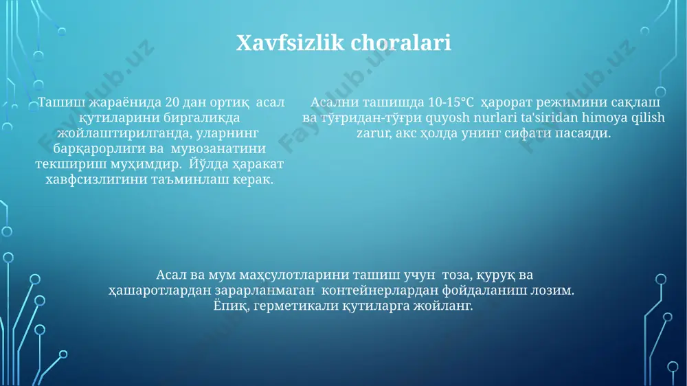 asalarichilik mahsulotlarini tashish turlari va tartibi - Page 5