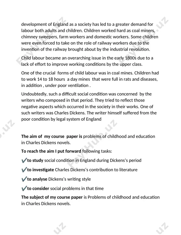 is because each plot is so well developed. he examined a story from all angles and left nothing to chance. as a result, you feel like you are in the story and you become invested in it. chapter i general facts about charles dickens 1.1. early life of charles dickens charles dickens , an english writer and social critic, created some of the world’s best- known fictional characters and is regarded by many as the greatest novelist of the victorian era. he was born in 1812. as a small boy, charles had a happy life. he had many younger siblings. when charles began to go school, his favourite activity was reading but when dickens was 11, his life changed. his family was living in london at that time. they began to have financial problems. his father couldn't afford to pay family's bills. finally, authorities sent his family to a special …