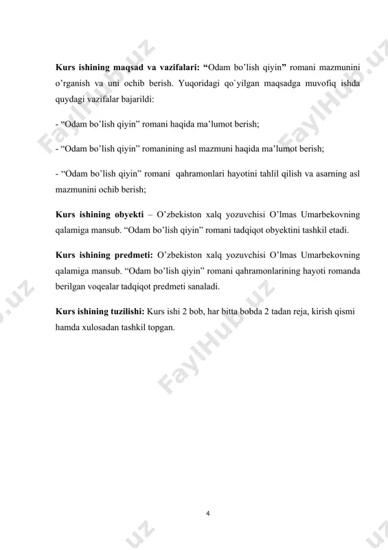 oqiy go‘zalligini tasvirlashga, insonning jamiyat va tabiat oldidagi burchini, mas’uliyatini ko‘rsatishga alohida e’tibor bergan. «bolgar qo‘shiqlari» (1972) turkum hikoyalari ham ixchamligi, dramatizmga boyligi, she’riy-ritmik xususiyatlari bilan ajralib turadi. o‘lmas umarbekovning «sevgilim — sevgilim» (1963), «kimning tashvishi yo‘q» (1965), «urush farzandi» (1972), «yoz yomg‘iri» (1973), «oq qaldirg‘och» (1974) va b. qissalari janriy rang-barangligi, qahramonlar ruhiy olamining teranligi, badiiy tasvir usullarining takrorlanmasligi bilan diqqatga sazovor. «odam bo‘lish qiyin» (1970) va «fotima va zuhra» (1994) romanlarida yoshlar, kishilarning xulq-atvorida ko‘ringan salbiy jihatlarni tasvirlash orkali sovet davri ma’naviyatidagi kamchiliklar haqqoniy ochib berilgan. o‘lmas umarbekov ijodida dramaturgiya muhim o‘rinni egallaydi. 70-yillarda o‘z iste’dodini teatr san’ati sohasida sinab, «oqar suvlar» (1971), «sud», «yoshlik dengizi» (1972), «komissiya» (1974) singari pesalarni yozgan. u 80 yillarda «o‘z arizasiga ko‘ra», «kuzning birinchi kuni», «qiyomat qarz», «assalom, quyosh» singari yetuk sahna asarlarini yaratdi. ayniqsa, mashhur teatr artisti sh.burhonov ijrosidagi sulaymon ota obrazi tufayli o‘lmas umarbekov pesasi asosida sahnalashtirilgan «qiyomat qarz» spektakli …