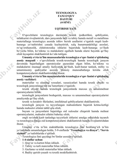texnologiya fani o‘quv dasturi (4-sinf) — DOCX