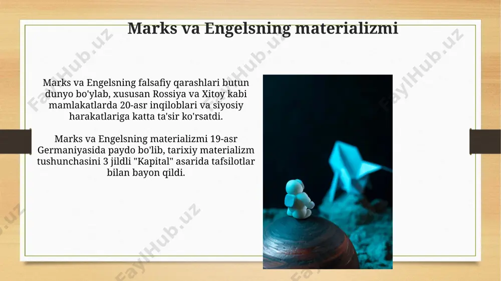 huqur fikrlarni o'z ichiga olib, 500 yildan ortiq vaqt davomida tibbiyot darsliklari sifatida ishlatilgan. ix-xii asrlarda buxoro, xorazm va marv kabi shaharlarda yuzlab islom olimlari falsafa, matematika va astronomiya bo'yicha 200 dan ortiq asarlar yaratdilar, bu esa sharq falsafasining rivojlanishiga katta hissa qo'shdi. sharq falsafasida mistitsizmning o'rni sharq falsafasida, xususan, 7-13-asrlardagi islom olamida, sufizm kabi mistik ta’limotlar falsafiy fikrning muhim qismini tashkil etib, buyuk movarounnahr hududida keng tarqalgan. xitoy falsafasida, daosizmning 5 asrdan ortiq tarixi davomida mistitsizm, tabiat bilan uyg’unlik va ichki tinchlikka erishishga qaratilgan amaliy usullar orqali ifodalangan. g'arb falsafasining hozirgi holati g'arb falsafasida transhumanizm, sun'iy intellekt kabi yangi mavzularning paydo bo'lishi 21-asrda yevropa va shimoliy amerika mamlakatlarida 300 dan ortiq ilmiy maqolalar va monografiyalarning yozilishiga sabab bo'ldi. g'arb falsafasining hozirgi holati postmodernizm, poststrukturalizm kabi 20-asrning ikkinchi yarmidan boshlab paydo bo'lgan turli yo'nalishlar ta'siri ostida 50 dan ortiq yirik universitetlar va tadqiqot markazlarida o'rganilmoqda. kant va hegelning idealizmi ikki …