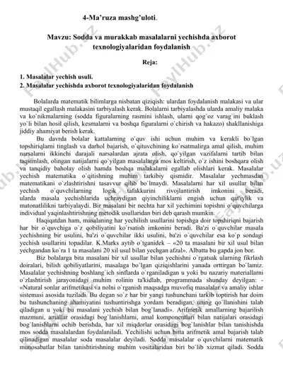 masalalar yechish usuli — DOCX