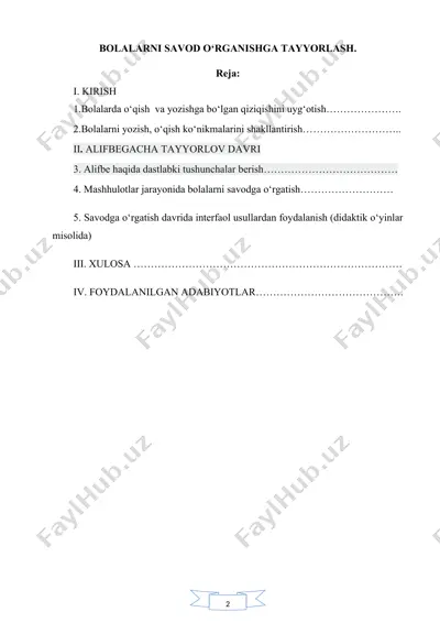bolalarni savodga tayyorlash — DOC