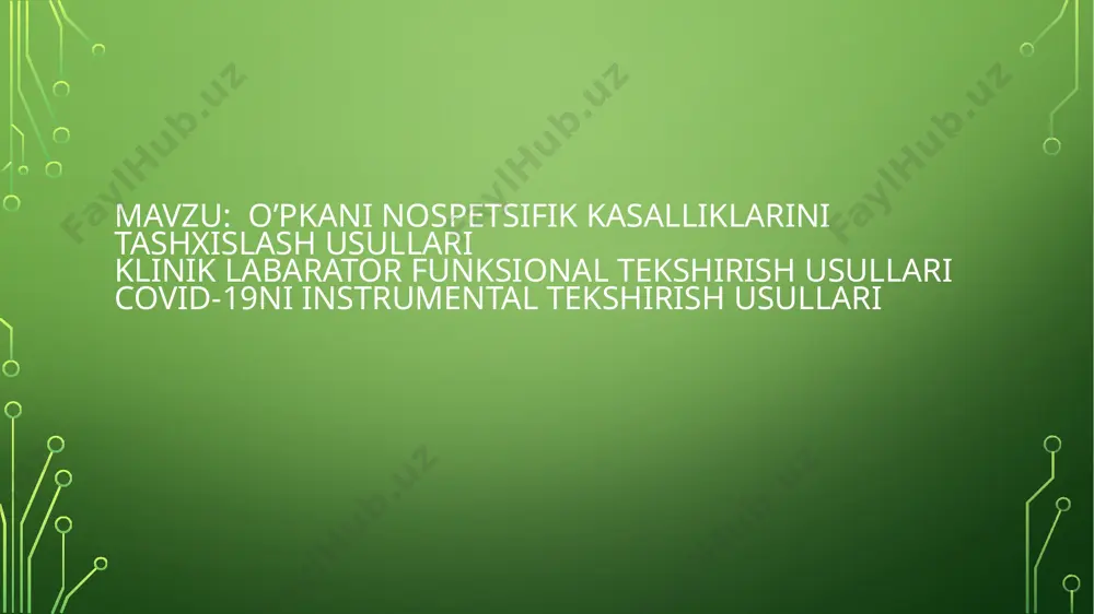 liyasi va endovaskulyar muolajalar). bronxial arteriografiya - o’pka qon ketishlarida (seldinger metodikasi bo’yicha+) embolizasiya. radionuklid usullar: inson organizmiga radiofarmpreparat(rfp) yuborib uni to’planish o’rganiladi. ko’rsatmalar: 1) o’pka arteriyasi emboliyasi 2) emfizema 3) patologik jarayon tarqalishi 4) terapiya samarasi monitoringi 1. total va subtotal soyalanish sindromi cxematik ko’rinishi. 2. chegaralangan soyalanish sindromi cxematik ko’rinishi 3. sharsimon soyalanish sindromi cxematik ko’rinishi 4. chegaralangan disseminasiya sindromi cxematik ko’rinishi 5. diffuz disseminasiya sindromi cxematik ko’rinishi 6. o’pka maydoni yorug’lanish sindromi cxematik ko’rinishi 7. xalqasimon soyalar sindromi cxematik ko’rinishi 8. o’pka surati patologiyasi cxematik ko’rinishi 9. o’pka ildizi patologiyasi cxematik ko’rinishi total va subtotal soyalanish – o’pkaning 2/3 va undan ko’proq qismi qoraygan. atelektaz, sirroz, plevrit, diaframal churra, pnevmoniya, infiltrativ tuberkulezda uchrashi mumkin. bu patologiyalarni differensial tashxisida ko’ks oralig’i siljishi (o’pka hajmi) va qorayish strukturasiga (gomogenligiga) e’tibor beramiz. ko’ks oralig’i siljishi yurak va traxeya siljishi bo’yicha aniqlanadi. o’pka hajmi kichrayishi belgilari – o’pka maydoni va qovurg’a …