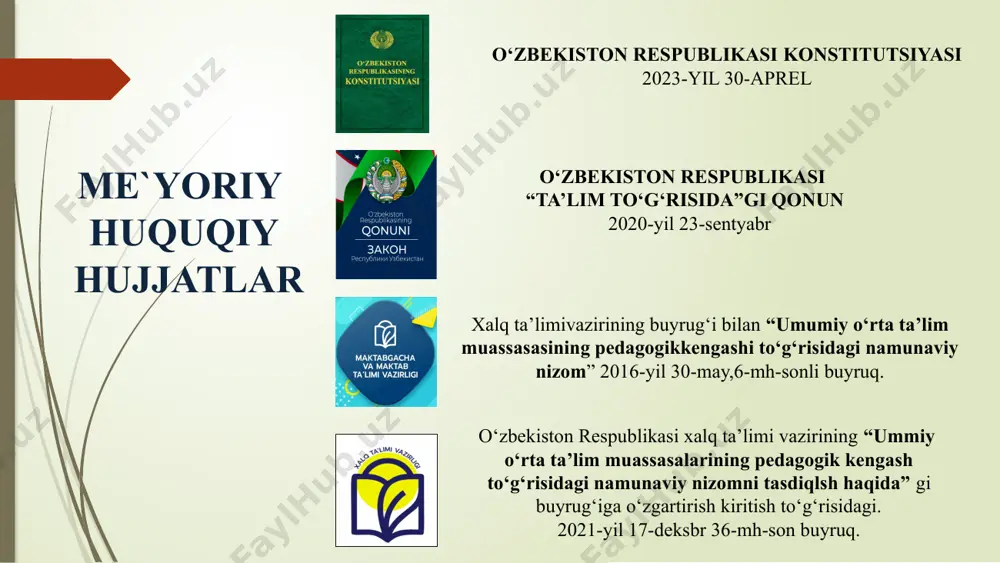 ni o‘z ichiga olgan yangi yo‘llarni qidirib topishda va dars jarayonlarini mustahkamlashda yordam berishda juda muhim. maktablarda pedagogik kengashlar faoliyatini har oyda olib borilishini me’yoriy hujjat bilan tasdiqlash va bevosita ta’lim tizimiga maktabning o‘quv-tarbiya jarayonidan kelib chiqib takliflar kiritib borishini belgilab qo‘yish. 9 xulosa ta’lim muassasasida pedagogik kengash faoliyati samaradorligini oshirish va shaffofligini ta’minlash jamoadagi sog‘lom raqobat va o‘zaro hamkorlik muhitining barqarorligini ta’minlashda, ta’lim muassasasida o‘quv-tarbiyaviy va sinfdan tashqari ishlarning muhim masalalarini hal qilishda hamda ta’lim sifatini yanada yaxshilashda pedagogik kengash maktabning haratlantiruvchi kuchi hisoblanadi kengash yig‘ilishlarining bayonnomasi, qabul qilingan qarorlar, hisobotlar maktab saytida va boshqa ochiq manbalar orqali muntazam e’lon qilib borilishini ta’minlash kerak. taklif pedagogik kengash yig‘ilishlarida ovoz berish jarayonlarini google.drive va telegram so‘rovnomalari orqali olish. natijalarni joyida monitorlarda aks ettirishni ta’minlash shu ovozlar orqali pedagogik kengash qarorlarini qabul qilish lozim. maktab pedagogik kengashi majlislarining ochiqligini va qarorlarining shaffofligini hamda vazifalarning o‘z vaqtida, sifatli bajarilishini nazorat qiluvchi platforma …