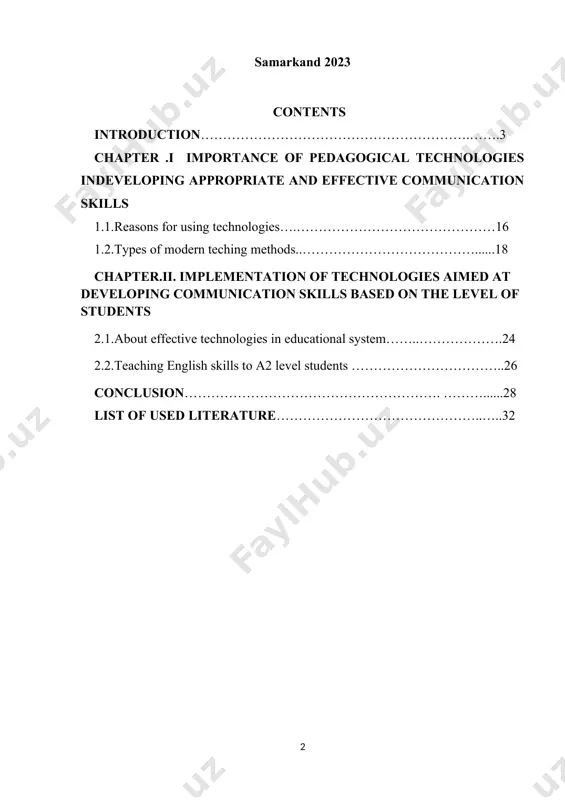 e curriculum approved by the ministry of education. almost all teachers often use a communicative approach when teaching elementary school students. but to make the lessons more effective, some use additional techniques and methods that make the lesson more interesting. how can you make an introductory english course effective and interesting for your students at the same time? what methods can be used in the classroom? i have tried to consider and develop several such methods and apply them to the educational process. i also tried to pay special attention to such educational technologies and methods mainly to improve communication skills and speaking skills of a2 level learners. the actuality of the course paper : today, all spheres of the life of new uzbekistan have become a field of deep reforms. in this process, it is impossible not to talk excitedly about the changes in the educational system, which is …