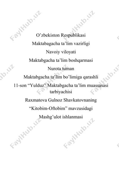 "kitobim-oftobim" mavzusidagi mashg'ulot ishlanmasi — DOCX