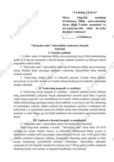 "moziydan sado" videoroliklar tanlovi — DOCX