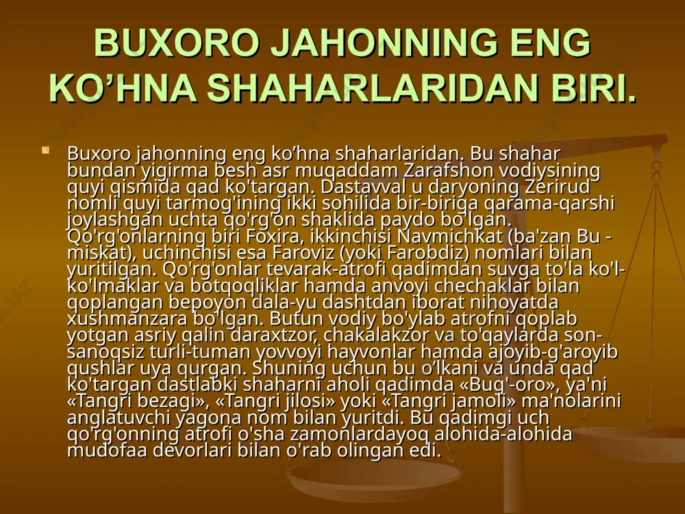oroga kelgan, buxoroliklar hayoti bilan tanishaman, degan odam monumentda ifodalangan bu g‘oyalardan xulosa chiqaradi, – dedi prezidentimiz. – bu g‘oyalarni barchaga, birinchi navbatda, yoshlarimizga keng va chuqur tushuntirishimiz kerak. barkamol avlod tarbiyasida uning ahamiyati katta. buyuk kelajagimizni yaratishda, avvalo, mustaqil fikrlaydigan farzandlarimizga, shu yurtni yagona, betakror vatan, deb bilgan yoshlarimizga suyanamiz. bugun o‘zbekistonimiz erishgan buyuk marralarda, olamshumul yutuqlarda yoshlarimizning o‘rnini, ularning hal qiluvchi kuchga aylanganini ko‘ramiz.