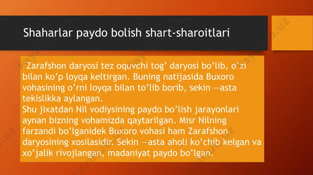 shqi bozor va bir nechta (narshaxiy yozishicha mingdan ortiq) rabot lar yani karvonsaroylar qad kutargan poykand tort qismda iborat bolgan darvozali ark maydoni 1 gektar darvozali ichki shahriston maydoni 11 gektar darvozali tashqi shahriston maydoni 6 gektar sharq ,garb va janub tamonlarda qad kutargan maydoni 100 ga dan iborat ulkan rabot qismi , poykend shahar harobasi narshaxiy asarida buxoro vohasi va uning atrofidagi qator aholi manzillari: hyp, vardonze — vardona, tarovcha — tarob qishlog’i, safna va ispona qishloklari, zandona, poykend qal’asi dabusiy singari aholi manzillari ta’riflangan. shuningdek, karmina, hyp, tavoyiz, sharq, zandana qishloqlari ta’riflangan. bu erda katta qal’a, jome’ masjidlari bo’lganligi aytilgan romitan, varaxsha haqida so’z yuritilgan ayrim malumotlarda guvohllik berishca poykand qadimgi buxoro hukumdorlarining qarorgohi bolgan , har ir podsho uziga urdagoh qurdirgan..eftaliylar davlati hukumdorligi avrida 5-ar 2- yarmi va 6 asr boshlarida u poytaxtga aylantrildi.narshaxiyning yozishicha , shahr aholising aksariyat savdogar bolib ular xitoy va dengi buyi mamlakatlaring …