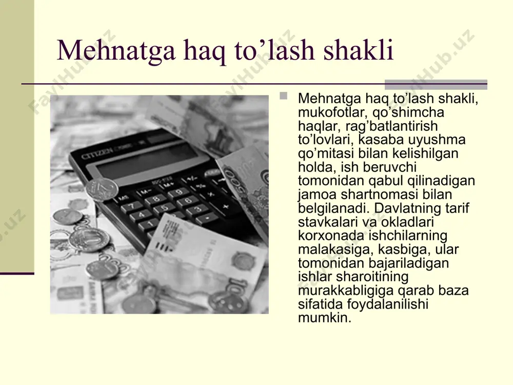 lari” xodimlarining ish haqqi fondidan foydalanishni tahlil qilish (ming so`m) ko`rsatkichlar o`tgan yil hisobot yil mutloq farqi o`sish darajasi tovar mahsulot, ming so`m 787370 715780 -71590 90.91 sichx soni.kishi 168 153 -15 91.07 ishchilarning o`rtacha yillik soni, kishi 127 112 -15 88.2 sichxning ish haqqi fondi.m.s. 21000 20808 -192 99.08 ishchilarning ish haqqi fondi.ming s. 14287.5 14168 -119.5 99.16 sichxning o`rtacha yillik ish haqqi m.s. 125 136 +11 108.8 ishchilarning o`rtacha ish haqqi m.s. 112.5 126.5 +14 124.4
