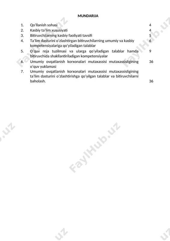 moslashuvchanlik. 2.3. ta’limni davom ettirish imkoniyatlari. “umumiy ovqatlanish korxonalari mutaxassis”ligining bitiruvchisi keyinchalik kasbiy ta’limini chuqurlashtirish maqsadida: kadrlar malakasini oshirish tizimida, tarmoq o‘quv muassasalarida va maxsus kurslarida malakani oshirishi; kasbiy faoliyatning tegishli sohasida yanada yuqoriroq malakaga erish maqsadida oliy ta’lim muassasasida o‘qishni davom ettirishi mumkin. 2.4. o‘qishga qabul shartlari. o‘qishga qabul shartlari amaldagi qonunchilik asosida amalga oshiriladi. 3. bitiruvchilarning kasbiy faoliyati tavsifi 3.1. bitiruvchining kasbiy faoliyat sohasi: umumiy ovqatlantirish korxonalarida mijozlarga xizmat ko‘rsatish vazifalarini mehnat muhofazasi qoidalariga amal qilgan holda bajarish. 3.1. bitiruvchining kasbiy faoliyat ob’ektlari: 3.2.1. ofitsiant kvalifikatsiyasi bo‘yicha: iste’molchilarning umumiy ovqatlanish korxonalari xizmatlariga bo‘lgan talablari; umumiy ovqatlanish korxonalarida xizmat ko‘rsatish jarayonlari; ommaviy tadbirlarda xizmat ko‘rsatishning texnologik jarayonlari; maxsus tashkil etiladigan tadbirlarda xizmat ko‘rsatish texnologiyalari; umumiy ovqatlanish korxonalarida ishlatiladigan jihozlar; savdo-texnologik va muzlatkichli jihozlar, idish-tovoqlar, o‘lchov uskunalari; huquqiy, me’yoriy va hisob-kitob hujjatlari; kulinariya va qandolat mahsulotlari, savdo va vino-aroq mahsulotlari. 3.2.2. barmen kvalifikatsiyasi bo‘yicha: iste’molchilarning umumiy ovqatlanish korxonalari xizmatlariga bo‘lgan …