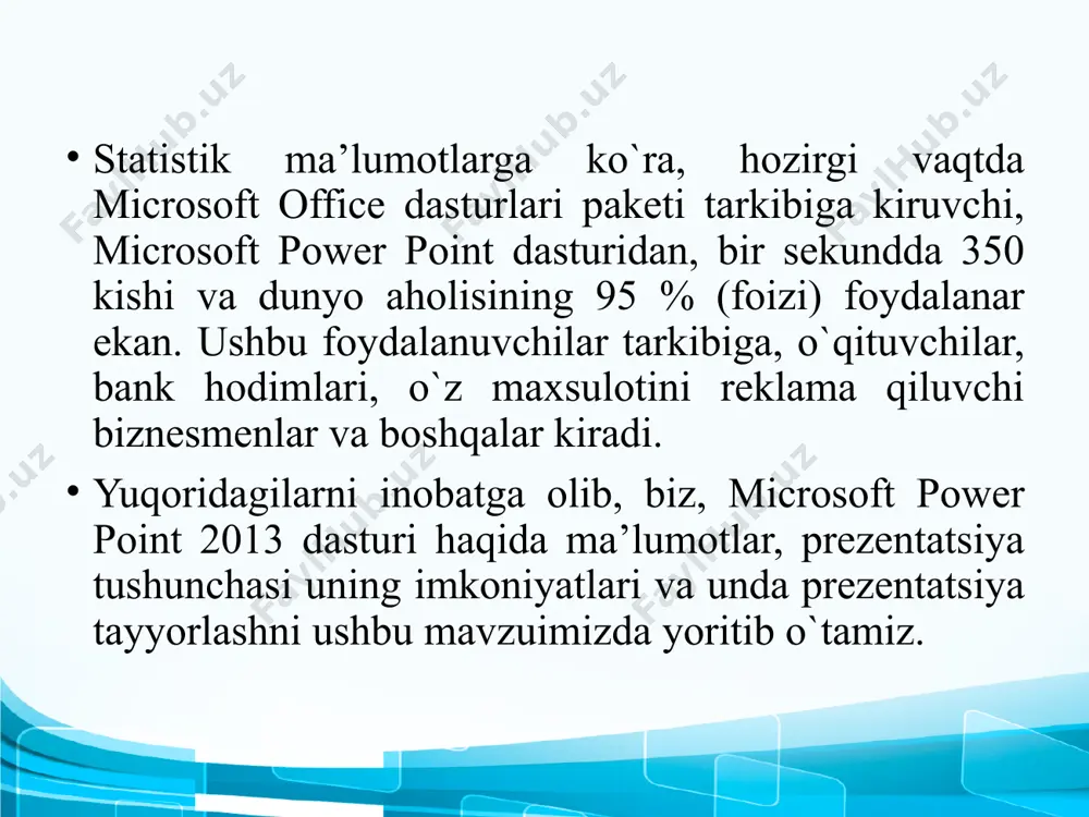 microsoft powerpoint 2013 dasturida taqdimotlarni tayyorlash texnologiyalari - Page 5