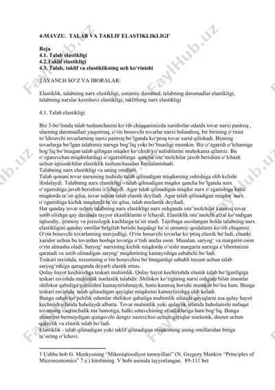 talab va taklif elastikligi — DOCX